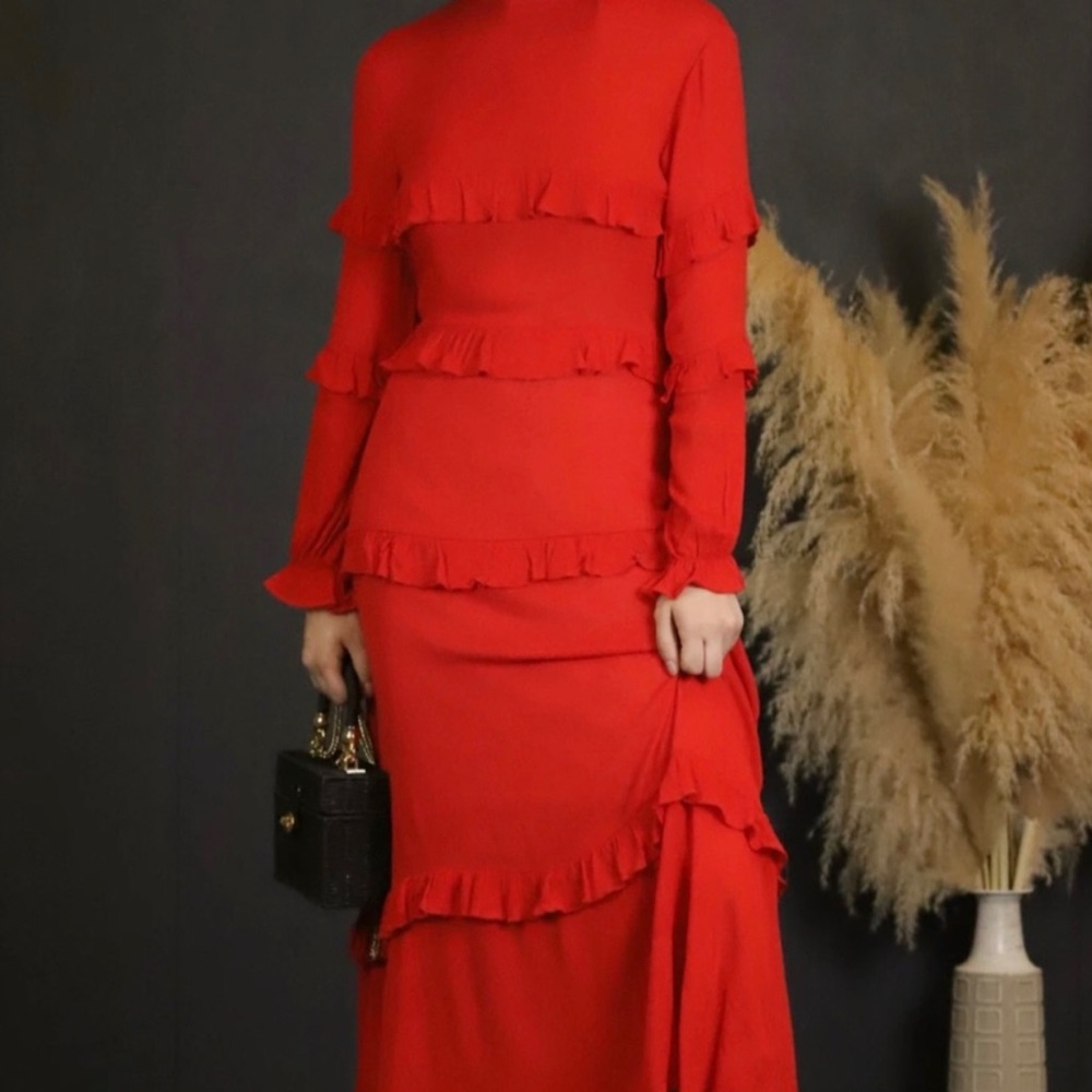 Red Ruffle Midi Dress